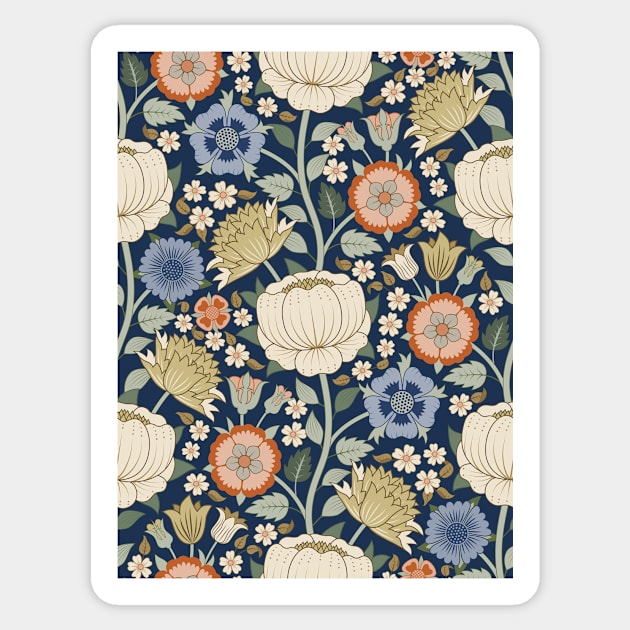 Graphic Victorian Floral Design inspired by Arts and Crafts Movement Sticker by missmewow